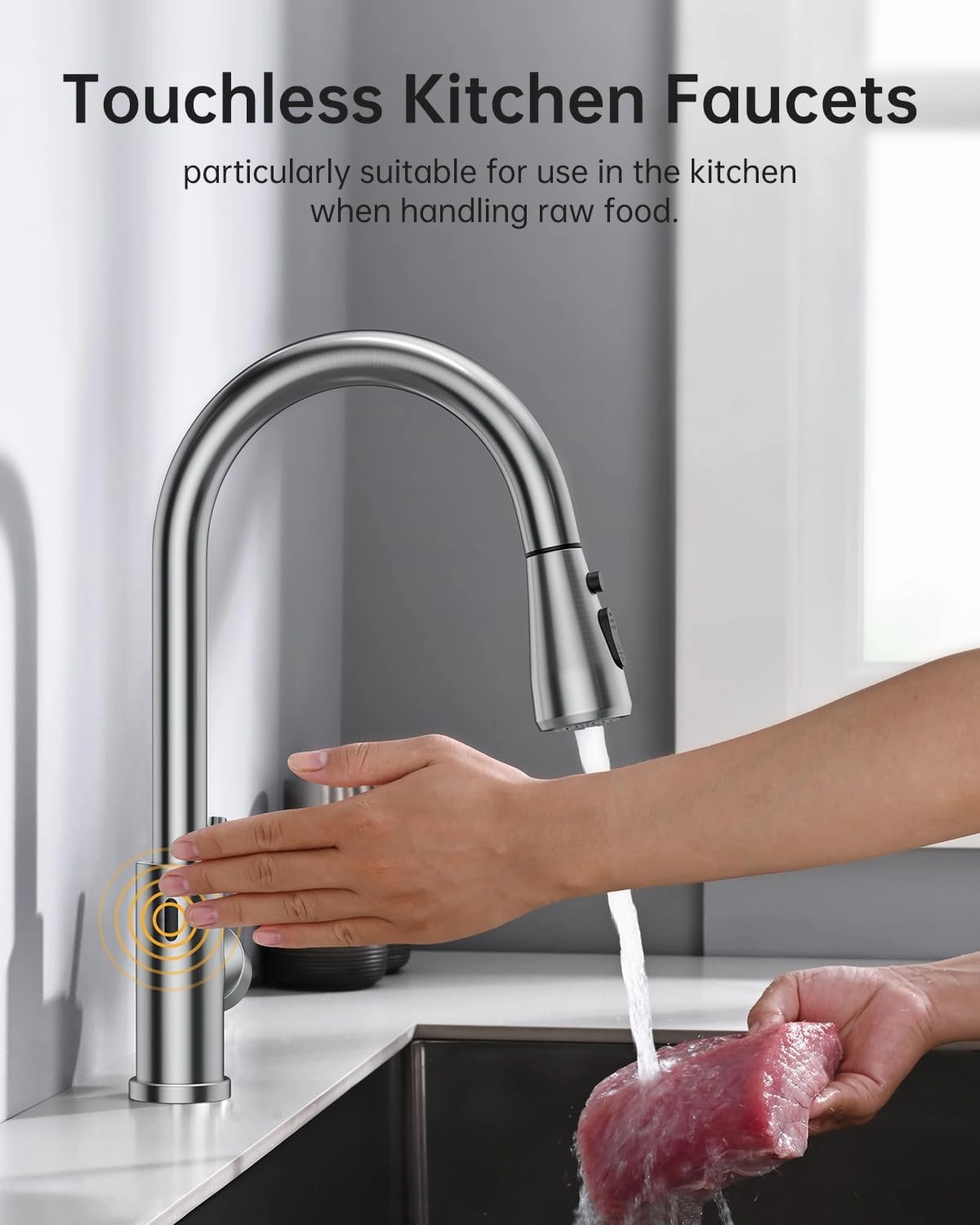 Touchless Kitchen Sink Faucet with Pull Down Sprayer, Stainless Steel Smart Motion Sensor Faucet for Kitchen Sink, Brushed Nickel