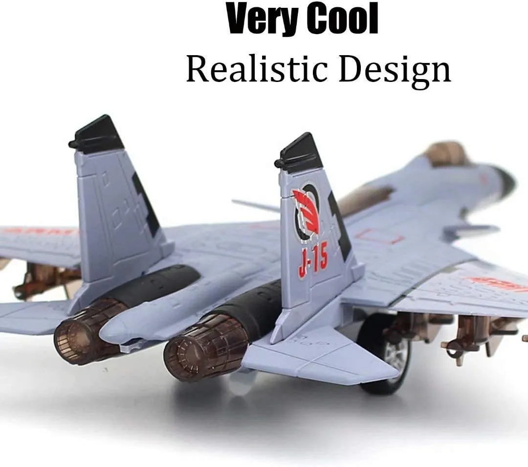 Toy Airplane Model Planes Alloy Pull Back Fighter for Boys with Flashing Lights, Real Jet Sound (Gray)