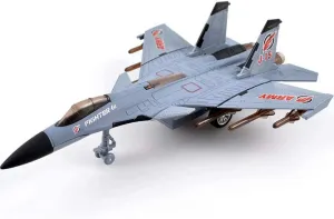 Toy Airplane Model Planes Alloy Pull Back Fighter for Boys with Flashing Lights, Real Jet Sound (Gray)