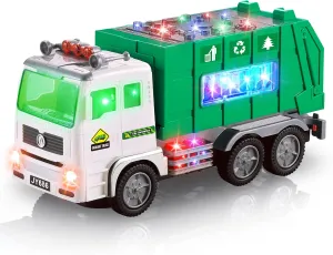 Toy Garbage Truck & Fire Trucks & Construction Excavator Toys & Container Truck Toy Cars for Toddlers Boys 1-3 4-7 Birthday Gifts, Car Toys with 4D Lights & Music- Automatic Bump Go Garbage Trucks