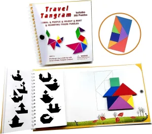 Travel Tangram Puzzle - Magnetic Pattern Block Book Road Trip Game Jigsaw Shape for Kids Toddlers Challenge IQ Educational Toy Gift Brain Teasers 360 Patterns