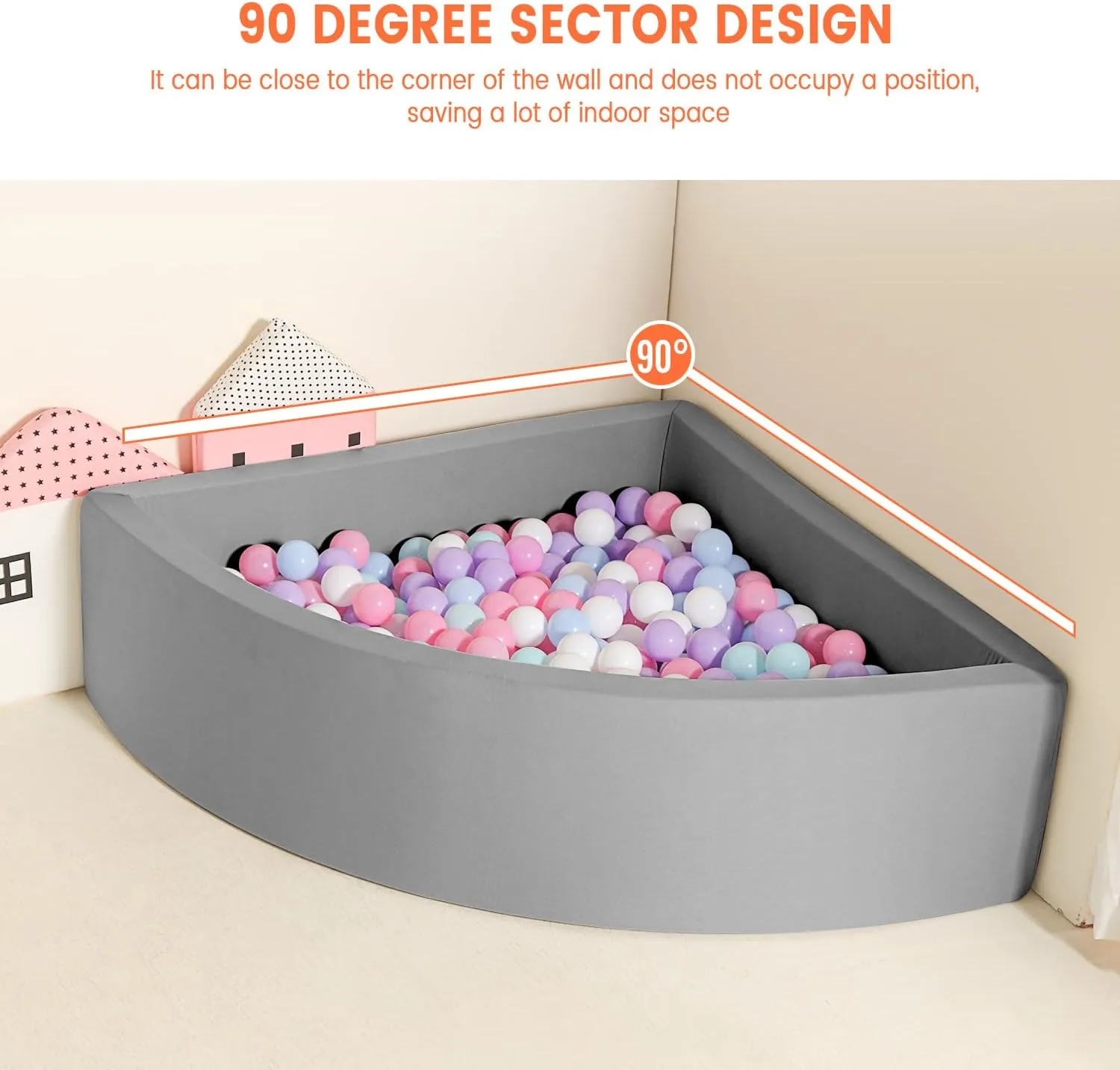 TRENDBOX Ball Pit Kids Ball Pit Memory Foam Ball Pit Fan-Shape Ball Pits for Toddlers Kids Ball Pit Balls NOT Included - Dark Gray