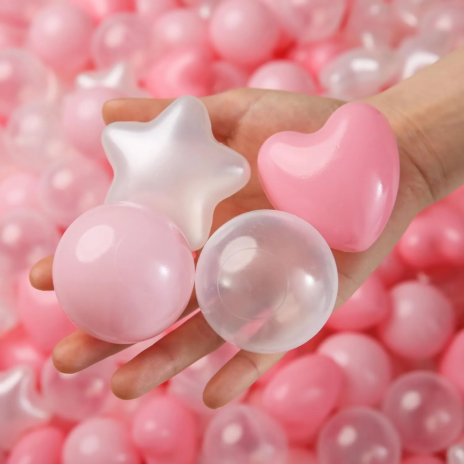 TRENDPLAY Ball Pit Balls Star and Heart Shapes for Toddlers - 50 100 200 500 Count Plastic Balls for Ball Pit Fun and Play