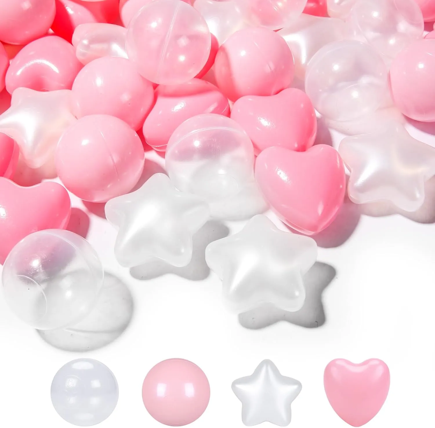 TRENDPLAY Ball Pit Balls Star and Heart Shapes for Toddlers - 50 100 200 500 Count Plastic Balls for Ball Pit Fun and Play
