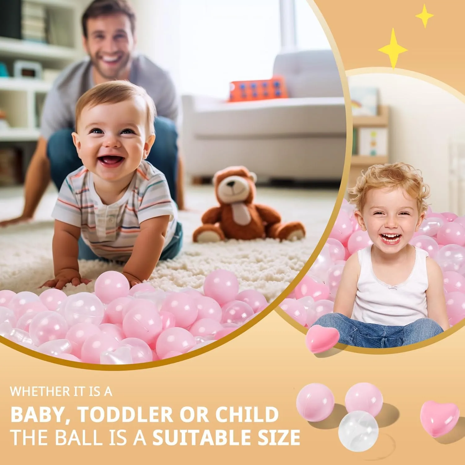 TRENDPLAY Ball Pit Balls Star and Heart Shapes for Toddlers - 50 100 200 500 Count Plastic Balls for Ball Pit Fun and Play