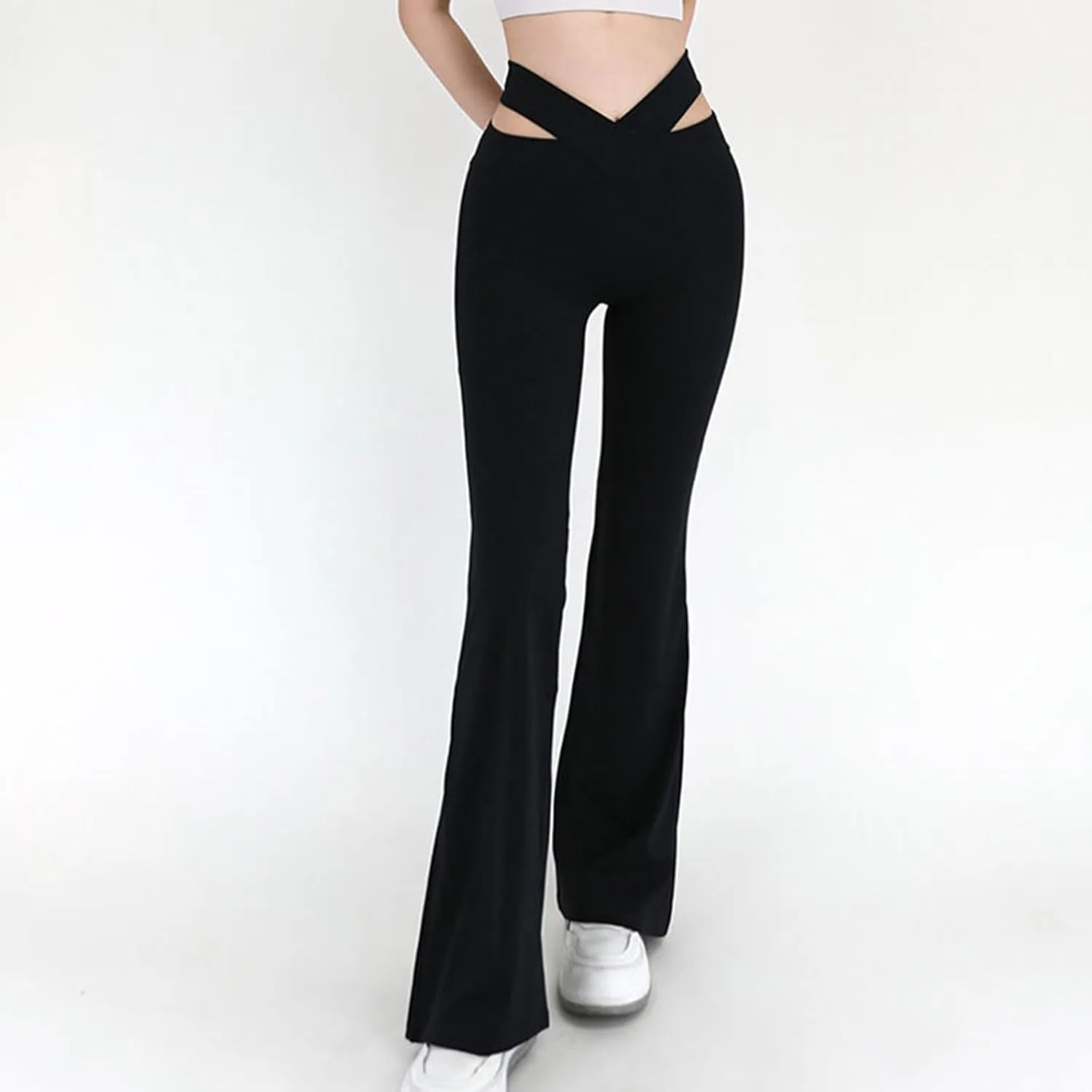Trendy Pants for Women 2024 High Waisted Flare Pants Cut Out Bootcut Wide Leg Yoga Pant Running Jogger Hiking Trouser