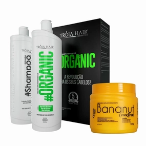TROIA COSMÉTICOS I Brazilian Kit Keratin Straightening Treatment 33.8 Fl Oz I Hair Mask 16.9 oz I Suitable For All Hair Types I Organic I Keratin & Argan Oil I Set of 3 (Organic   Bananut)