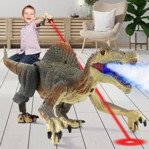 Tudou RC Walking Robotic Dinosaur Toy w/Light Chasing Remote Control, Auto Spraying and Roaring, Jurassic Spinosaurus Dinosaur Toy for Kids Boys 4-12 Years