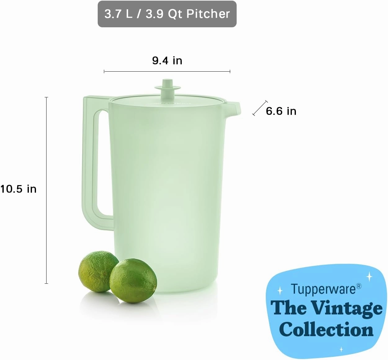 Tupperware Heritage 1 Gallon Pitcher in Mint, Dishwasher Safe and BPA Free