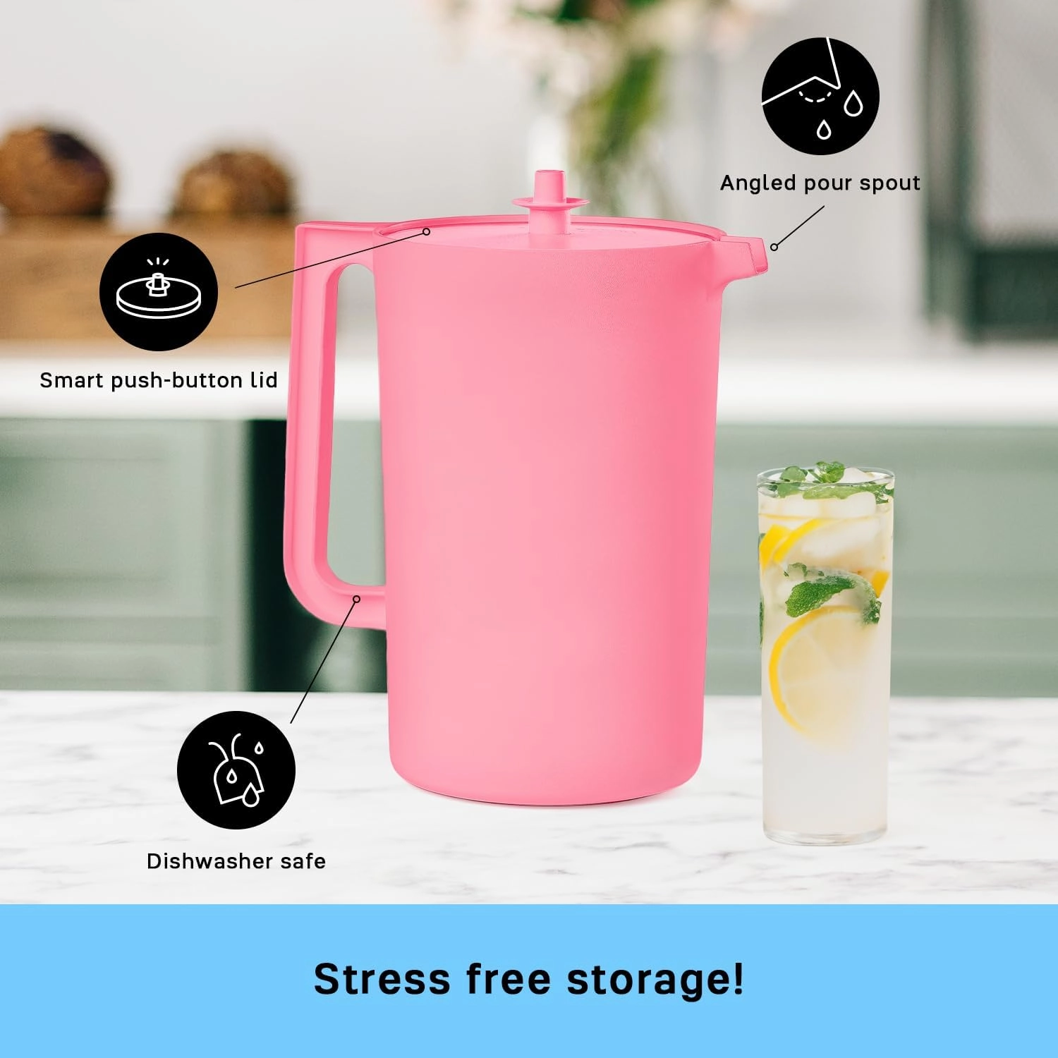 Tupperware Heritage 1 Gallon Pitcher in Soft Candy, Dishwasher Safe and BPA Free