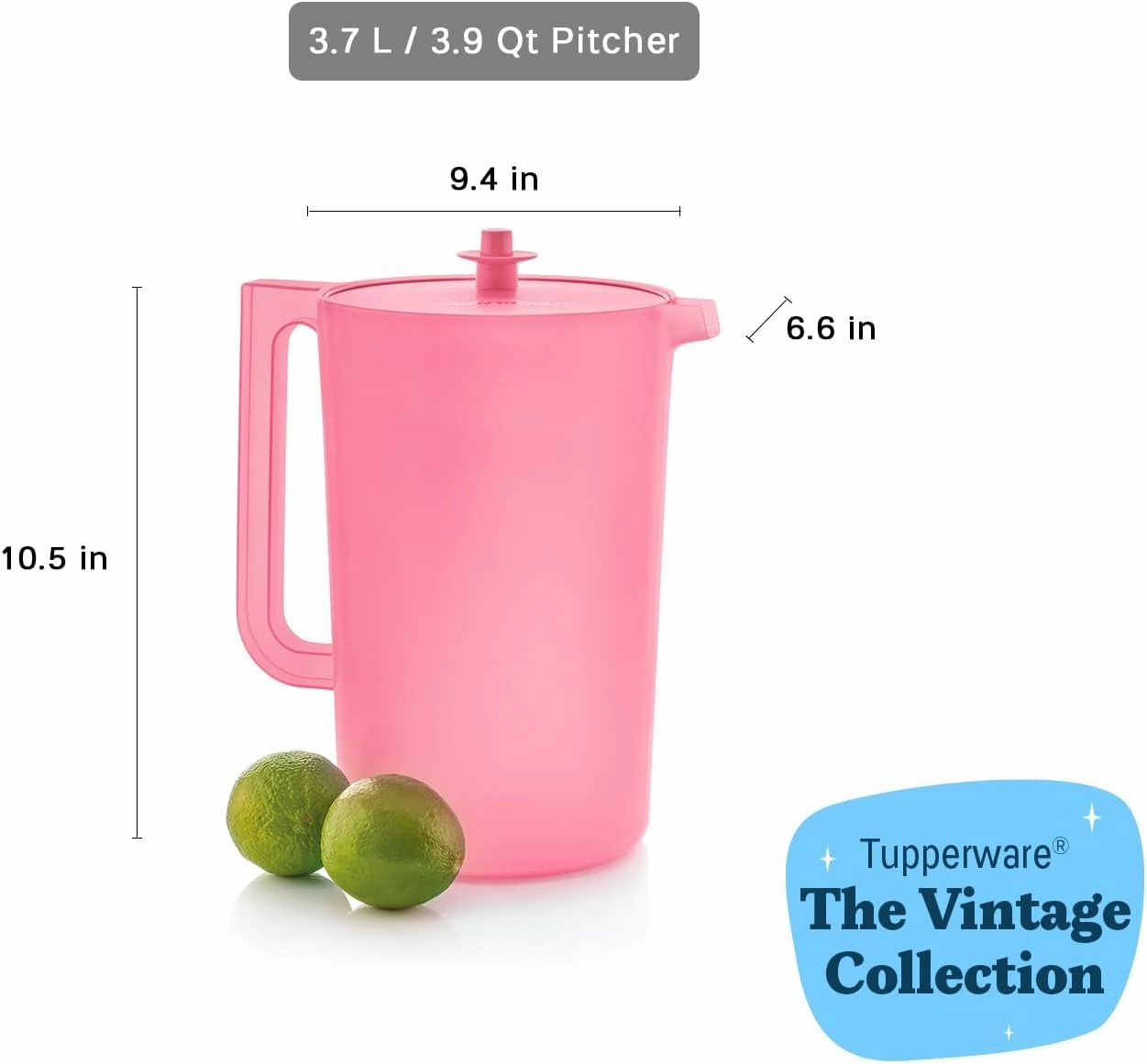 Tupperware Heritage 1 Gallon Pitcher in Soft Candy, Dishwasher Safe and BPA Free