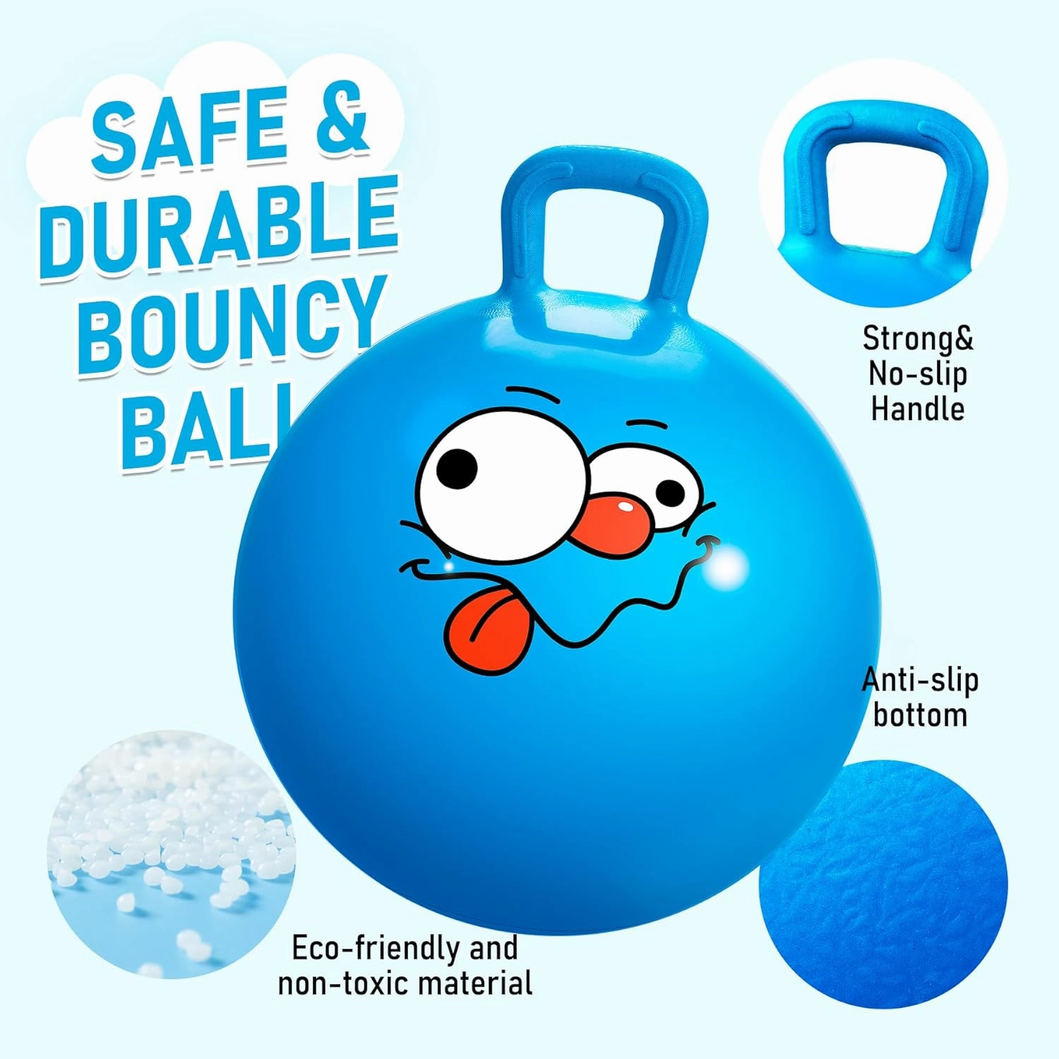U&C Planet Hopper Ball 22 inches Bouncy Ball with Handle for Kids Age 7-12 Hoppity Hop Sit and Bounce Jumping Hopping Toy with Pump and Gift Box Great Gift for Birthday Christmas, Blue
