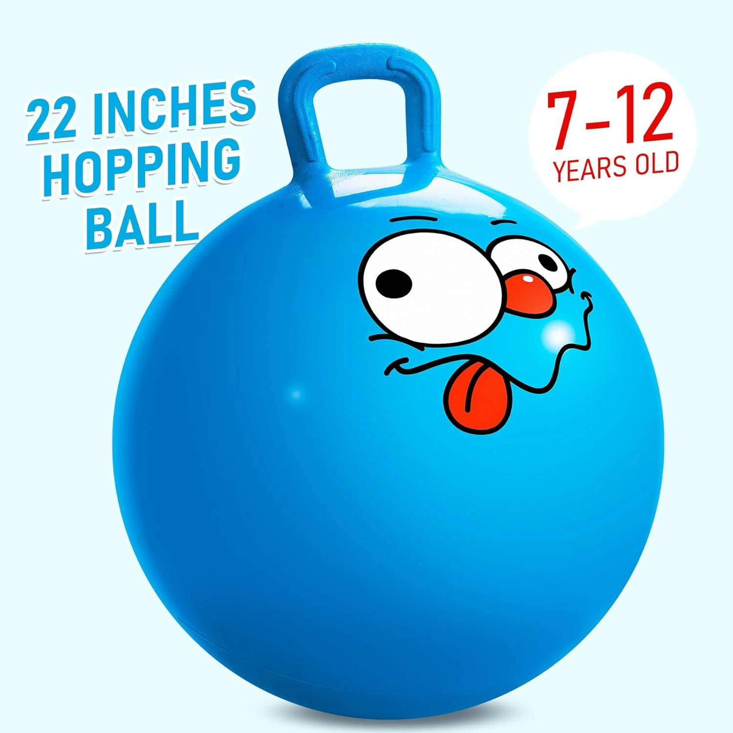 U&C Planet Hopper Ball 22 inches Bouncy Ball with Handle for Kids Age 7-12 Hoppity Hop Sit and Bounce Jumping Hopping Toy with Pump and Gift Box Great Gift for Birthday Christmas, Blue