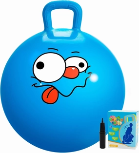 U&C Planet Hopper Ball 22 inches Bouncy Ball with Handle for Kids Age 7-12 Hoppity Hop Sit and Bounce Jumping Hopping Toy with Pump and Gift Box Great Gift for Birthday Christmas, Blue