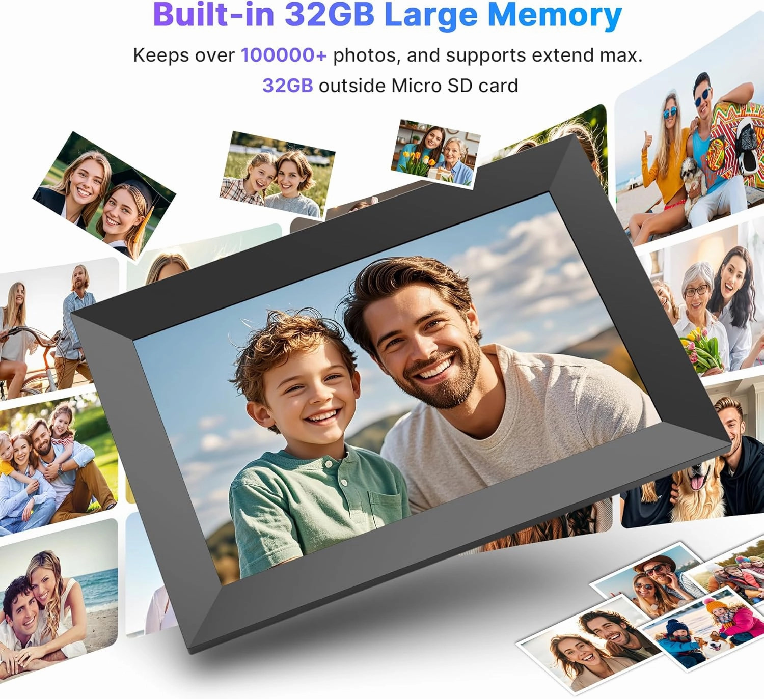 Uhale Digital Picture Frame 32GB Storage 10.1 Inch WiFi Electronic Photo Frames SD Card Slot IPS Touch Screen HD Display Auto Rotate Slideshow Share Videos Photos Instantly Send Wishes Remotely