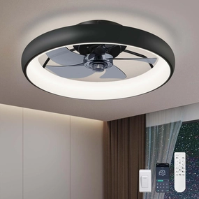 Ultra Low Profile Ceiling Fans with Lights and Remote Ultra Quiet 25 dB, 21" Modern Flush Mount LED Ceiling Fan Fandelier Ceiling Fan for Bedroom Kitchen