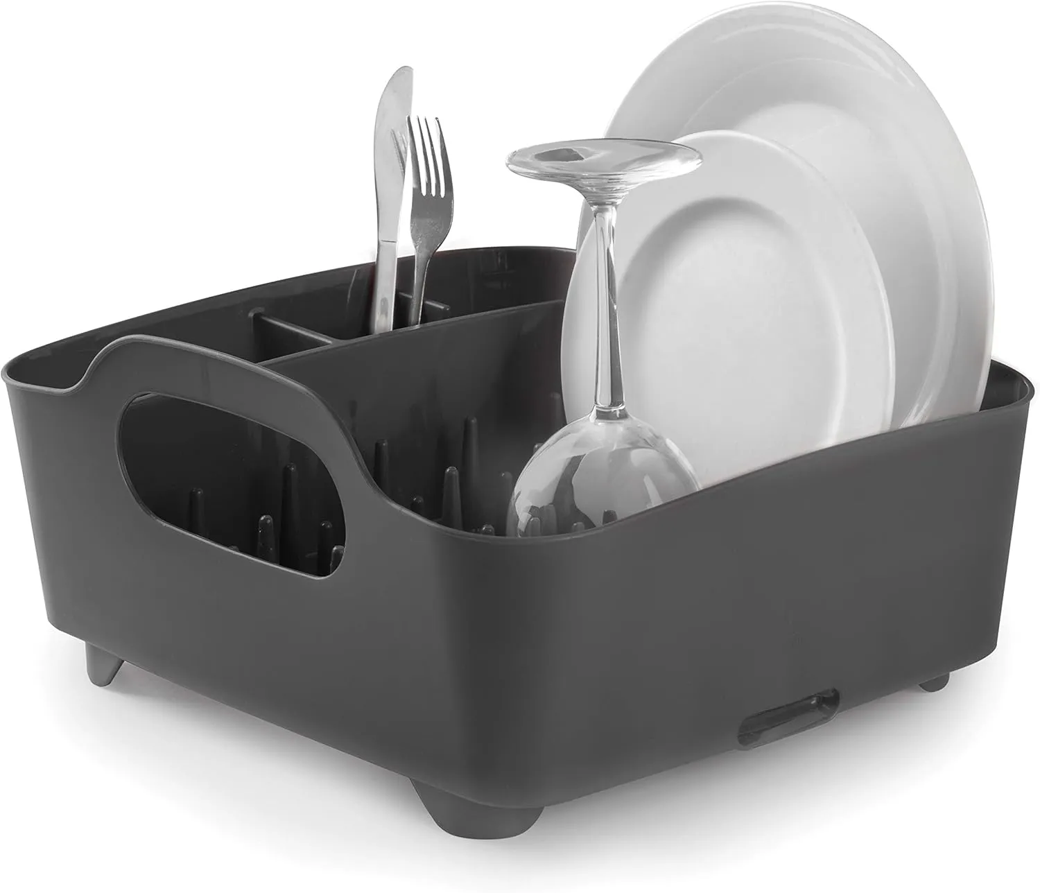 Umbra Tub Dish Drying Rack – Lightweight Self-Draining Dish Rack for Kitchen Sink and Counter at Home, RV or Motorhome, Smoke