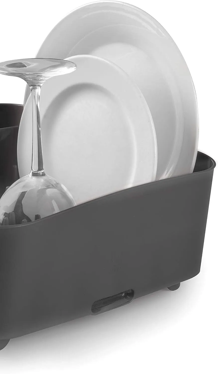 Umbra Tub Dish Drying Rack – Lightweight Self-Draining Dish Rack for Kitchen Sink and Counter at Home, RV or Motorhome, Smoke