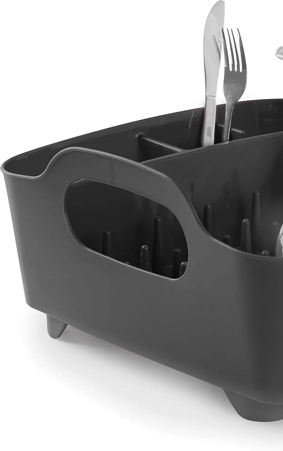 Umbra Tub Dish Drying Rack – Lightweight Self-Draining Dish Rack for Kitchen Sink and Counter at Home, RV or Motorhome, Smoke