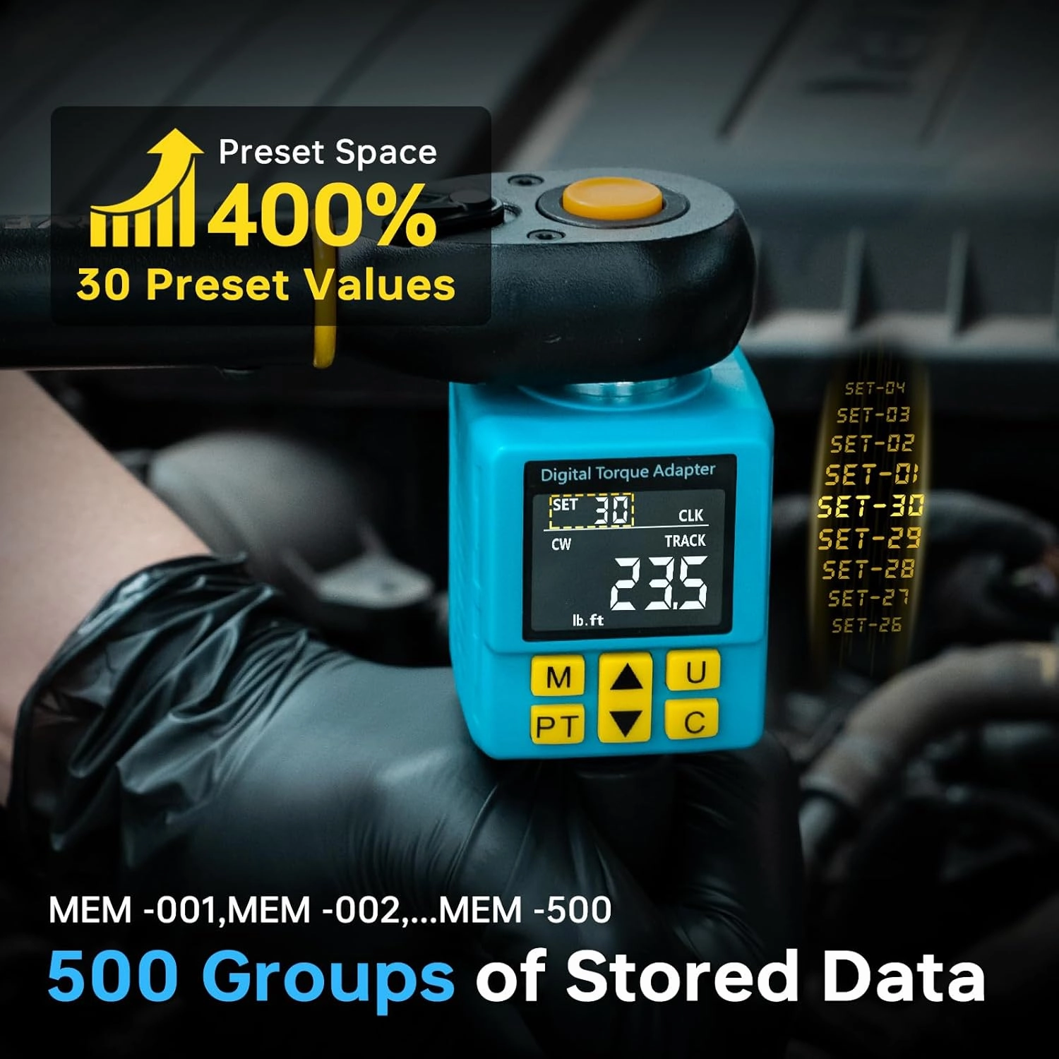 Upgrade 1/2" Digital Torque Adapter, (±1% Accuracy, 5-100Ft-lb), Precision Digital Torque Wrench Adapter with Color Display, Smart Alert, 1/4", 3/8" Converters for Auto, DIY & Home Repairs(135N.m)
