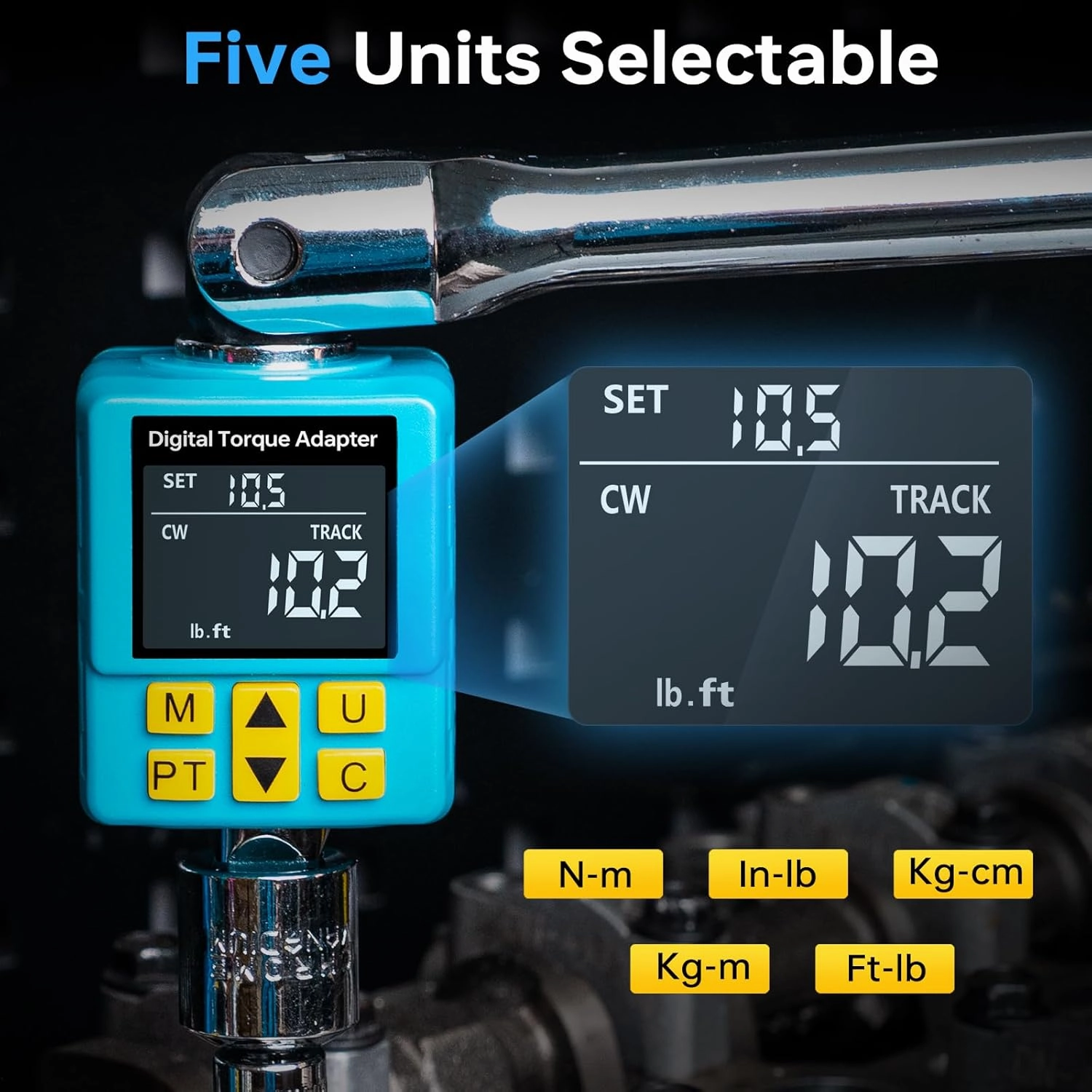 Upgrade 1/2" Digital Torque Adapter, (±1% Accuracy, 5-100Ft-lb), Precision Digital Torque Wrench Adapter with Color Display, Smart Alert, 1/4", 3/8" Converters for Auto, DIY & Home Repairs(135N.m)
