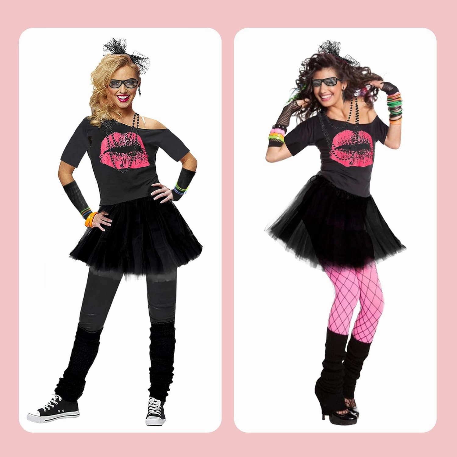 Upgraded 80s Outfit Costume for Women,80s Party Costume Accessory Sets with T-Shirt Tutu Skirt Waist Pack etc