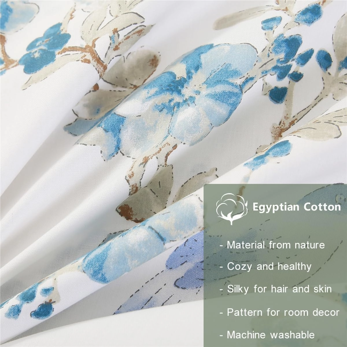 URBONUR 100% Cotton Pillowcases Set of 2 Standard Size Floral Printed Pillow Cases Soft Breathable Cooling Pillowcase Decorative Pillow Cover (Standard, 20x26 Inches, Blue Plum Blossom)
