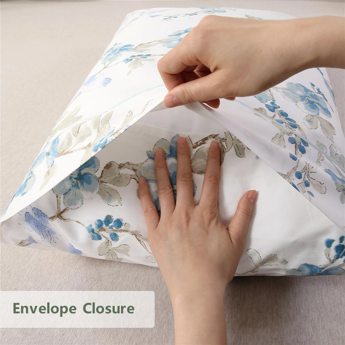 URBONUR 100% Cotton Pillowcases Set of 2 Standard Size Floral Printed Pillow Cases Soft Breathable Cooling Pillowcase Decorative Pillow Cover (Standard, 20x26 Inches, Blue Plum Blossom)