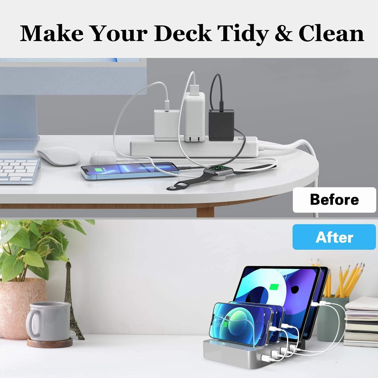 USB Charging Station - Charging Dock - 4-Port - Fast Charging Station for Multiple Devices - Docking Station - Smart Charging Station Dock - Multi Charging Station for Cell Phones and Tablets