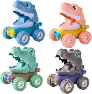 Vaguelly 4pcs Boys Cartoon Dinosaur Inertia Cars Non-Battery Truck Toys Fun Decorative Ornaments for Boys and Girls Rooms Birthday