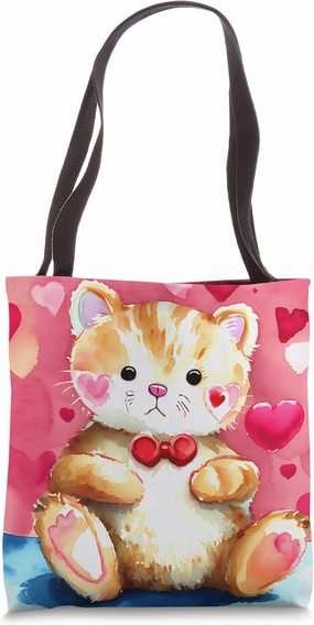 Valentine's Day Love Heart Cat Teddy Girlfriend Fiancée Wife Tote Bag