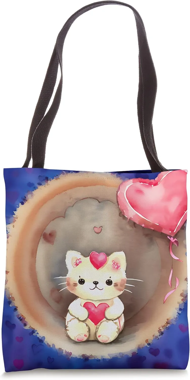 Valentine's Day Love Heart Cat Teddy Girlfriend Fiancée Wife Tote Bag