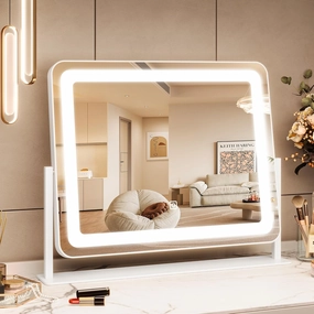 Vanity Mirror with Lights, 19.6"x15.7" LED Makeup Mirror with Lights, Large Lighted Makeup Mirror, Touch Screen, 3-Color Dimmable Desk Mirror for Bedroom, Vanity Desk, Tabletop, Dressing Room, White