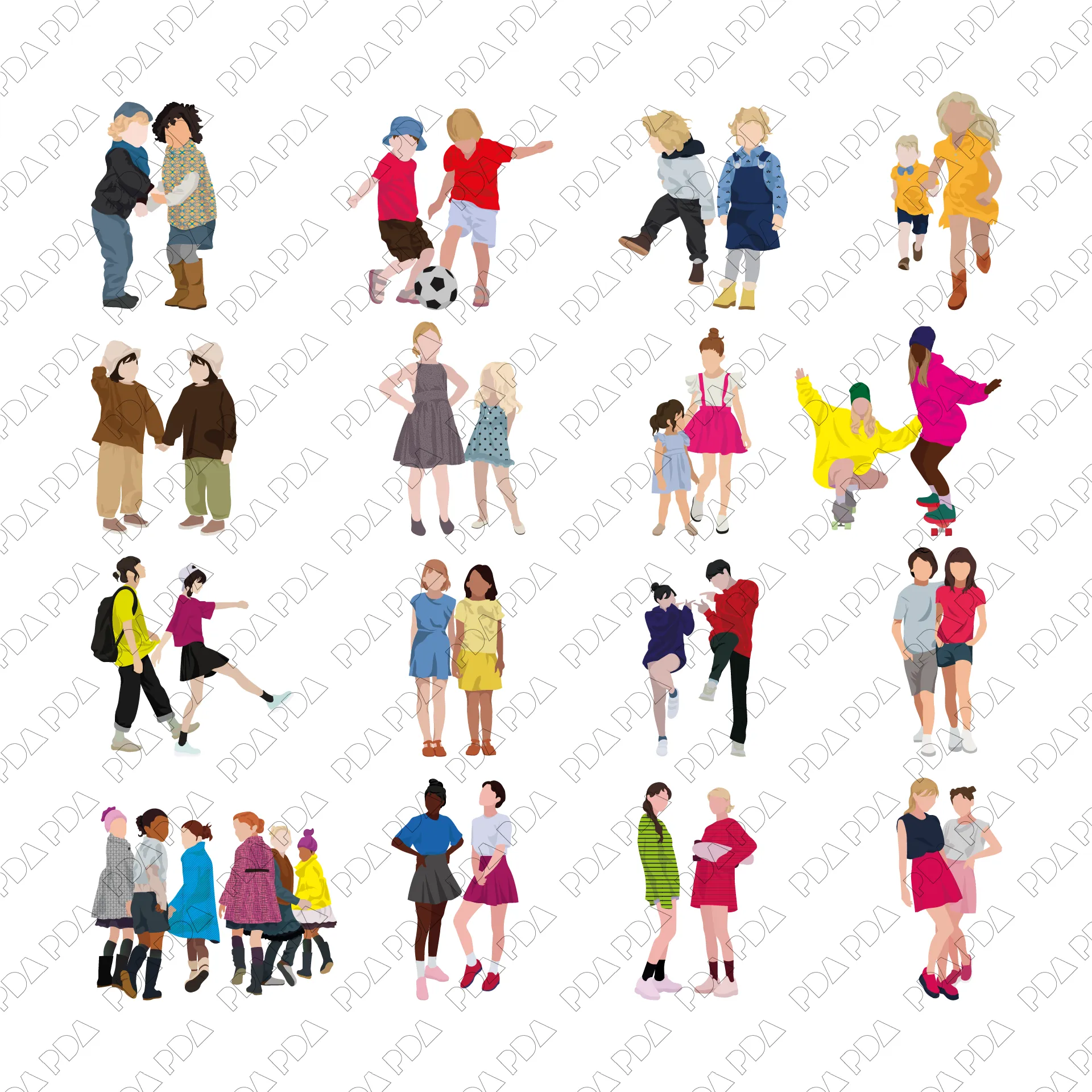 Vector Kids and Teenagers Set (25 Figures)