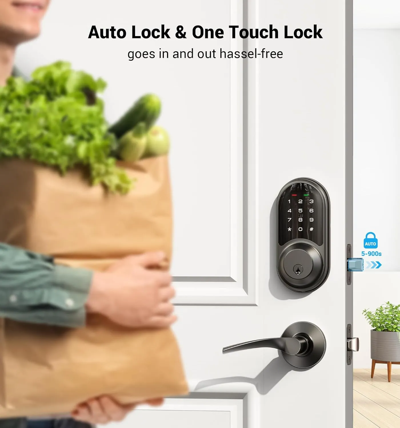 Veise RZ06B Smart Locks for Front Door, 2 Lever Handle Set, Keyless Entry Deadbolt, App Control, Electronic Digital Touchscreen Keypad, Auto Lock, IP54 Waterproof, Easy Installation, Matte Black