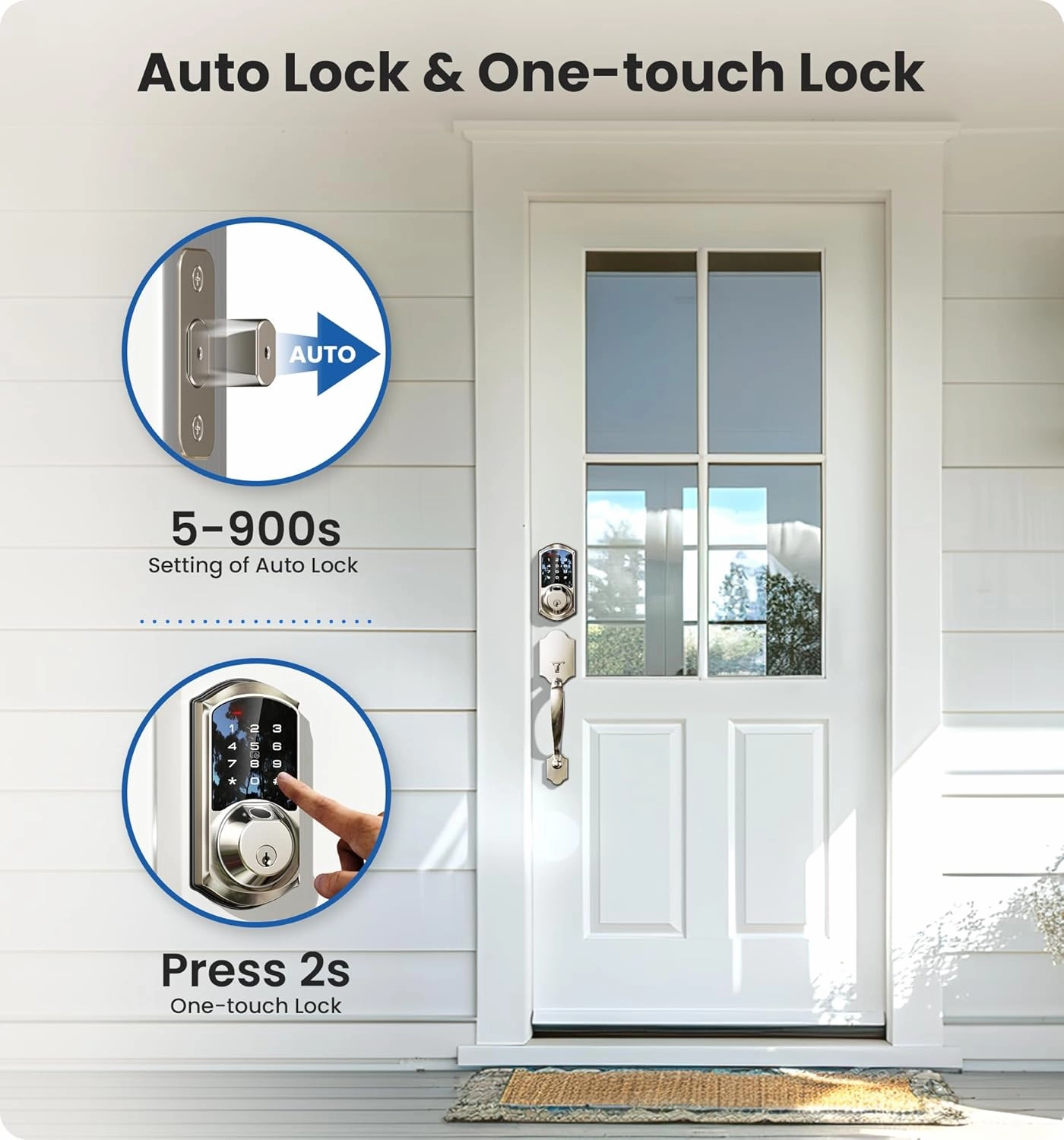 Veise VE07-H Fingerprint Smart Locks for Front Door with Handle Set, App Control, Keyless Entry Keypad Deadbolt, Digital Electronic Touchscreen, Easy Install, Auto Lock, Satin Nickel