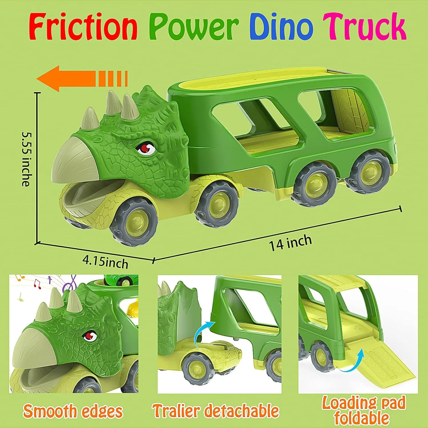 Veslier Dinosaur Car Toy for 3 4 5 Years Old Boys, Friction Power Carrier Truck with 4 Pack Small Pull Back Dino Car, Christmas Birthday Gift for 3  Boy Girl Kids Toddlers
