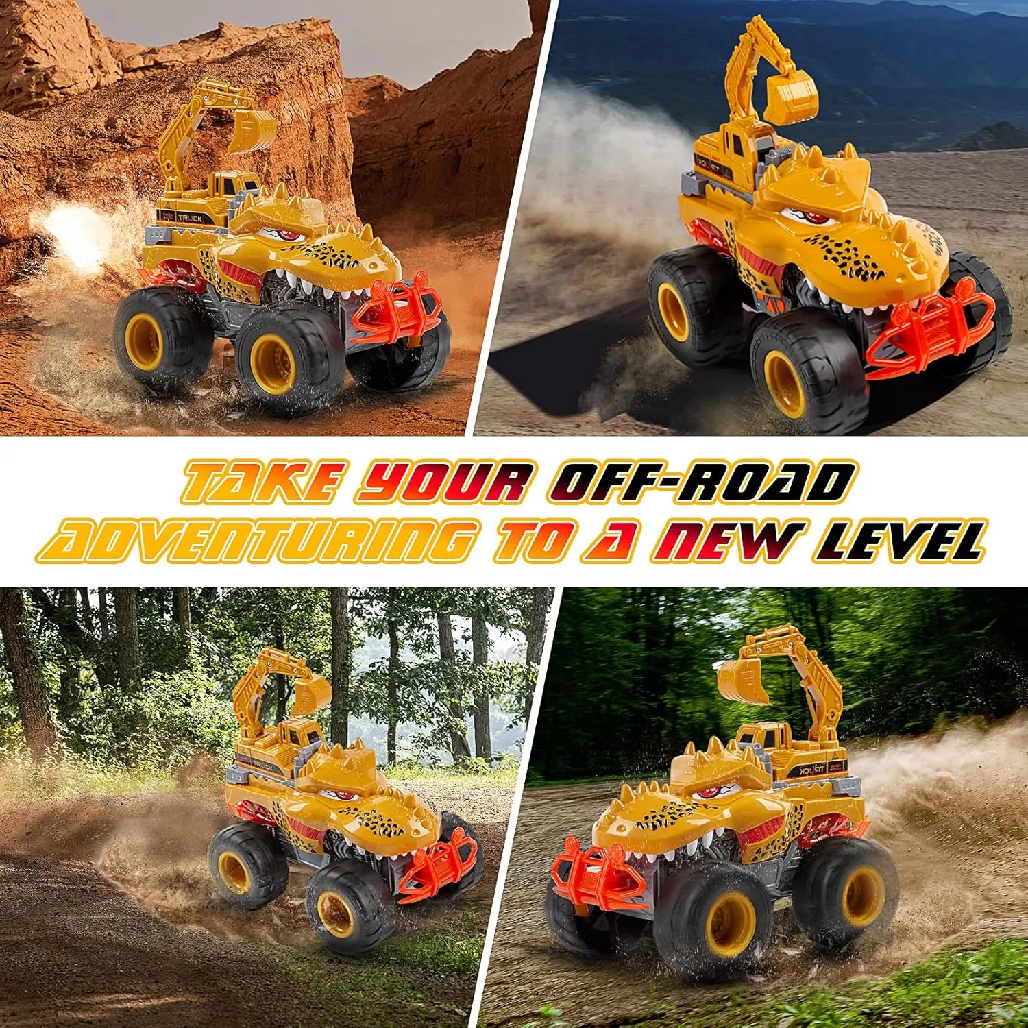 Veslier Dinosaur Monster Truck Toys for Boys Age 3 4 5 6 7 Year Old -Lights & Sounds Large Transportation Truck Toy for Kids Boy