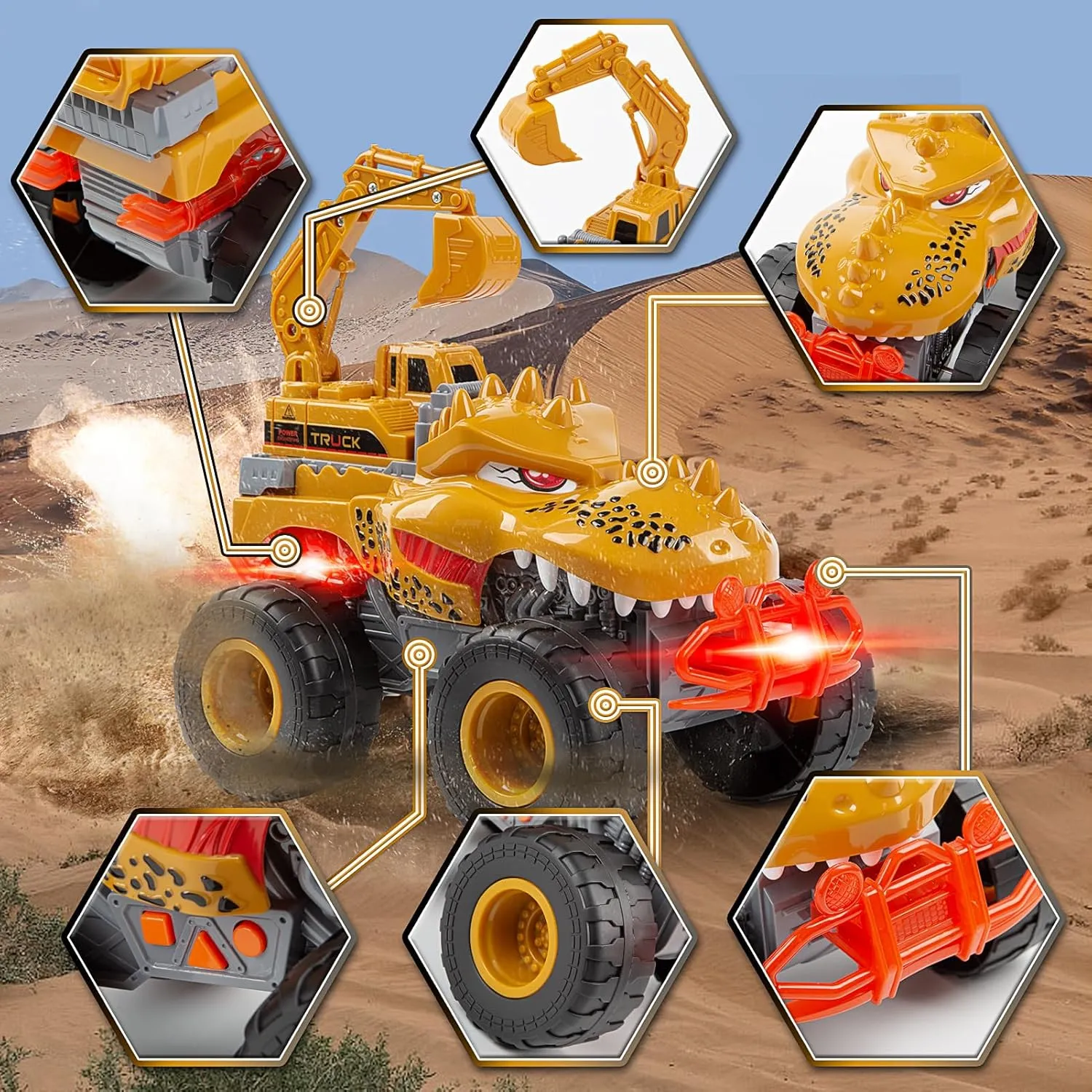 Veslier Dinosaur Monster Truck Toys for Boys Age 3 4 5 6 7 Year Old -Lights & Sounds Large Transportation Truck Toy for Kids Boy