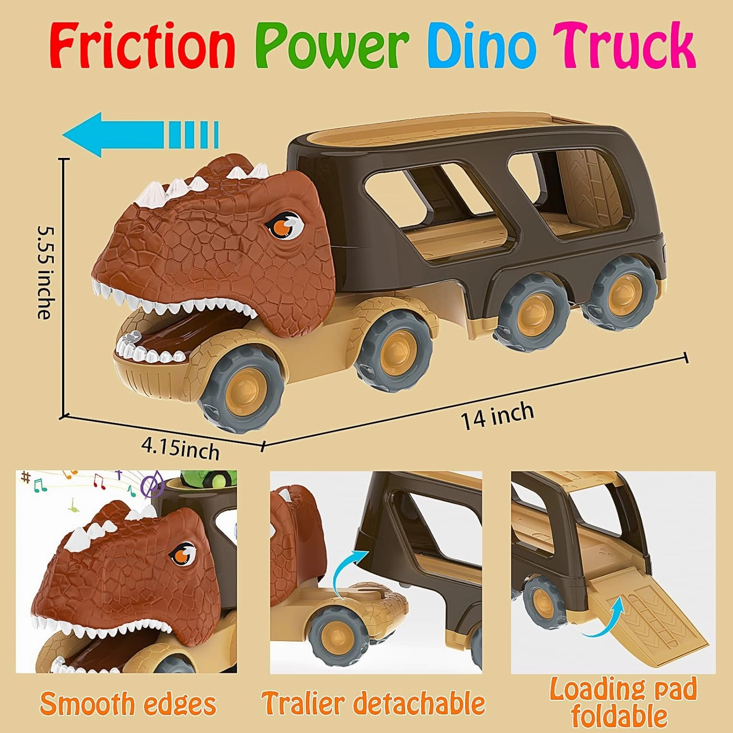 Veslier Dinosaur Car Toy for 2 3 4 5 Years Old Boys, Friction Power Carrier Truck with 4 Pack Small Pull Back Dino Car, Christmas Birthday Gift for 18  Months Boy Girl Kids Toddlers