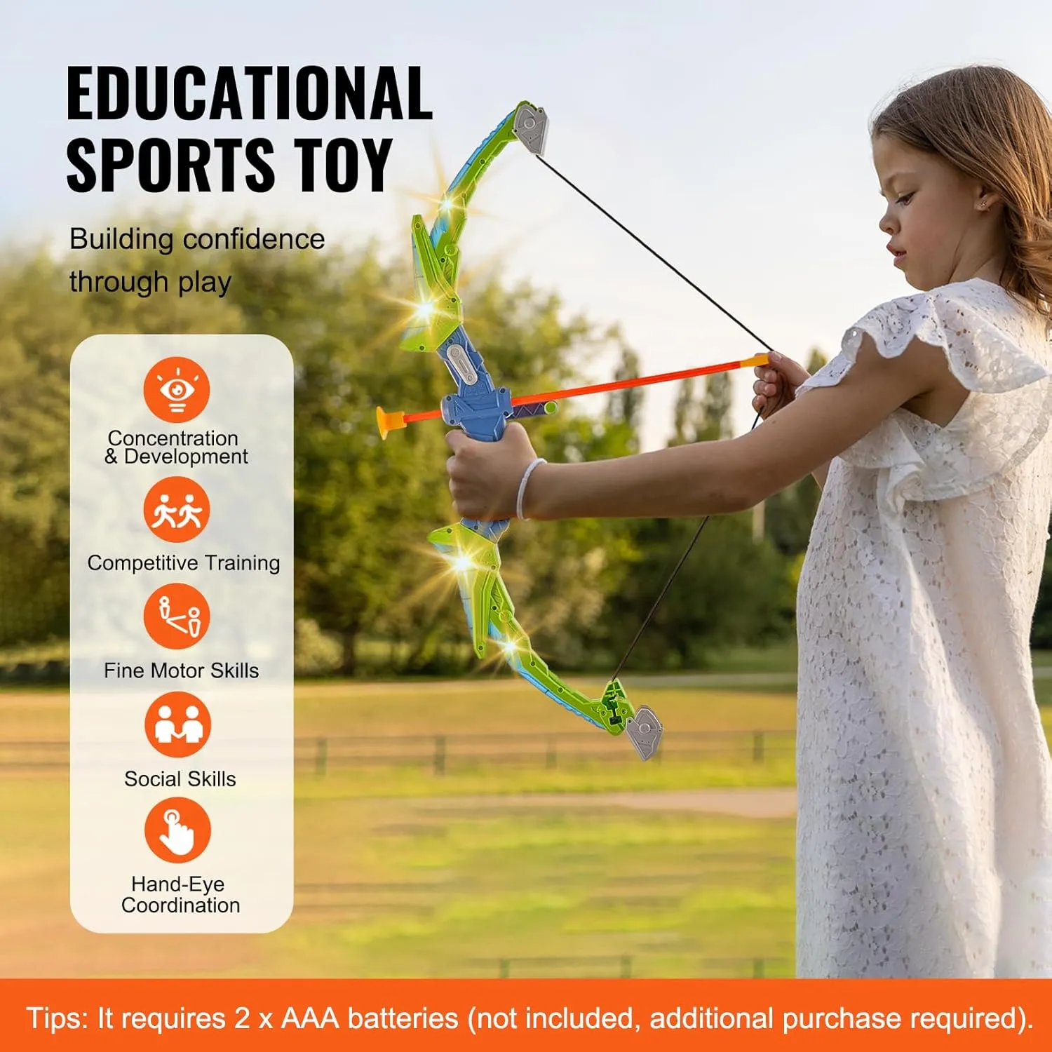 VEVOR Bow and Arrow Set for Kids, 2 Pack LED Light Up Archery Set with 20 Suction Cup Arrows, Indoor Outdoor Toy for Boys Girls Age 4-8 8-12 with Standing Target & 2 Guns, Ideal Gift for Kids