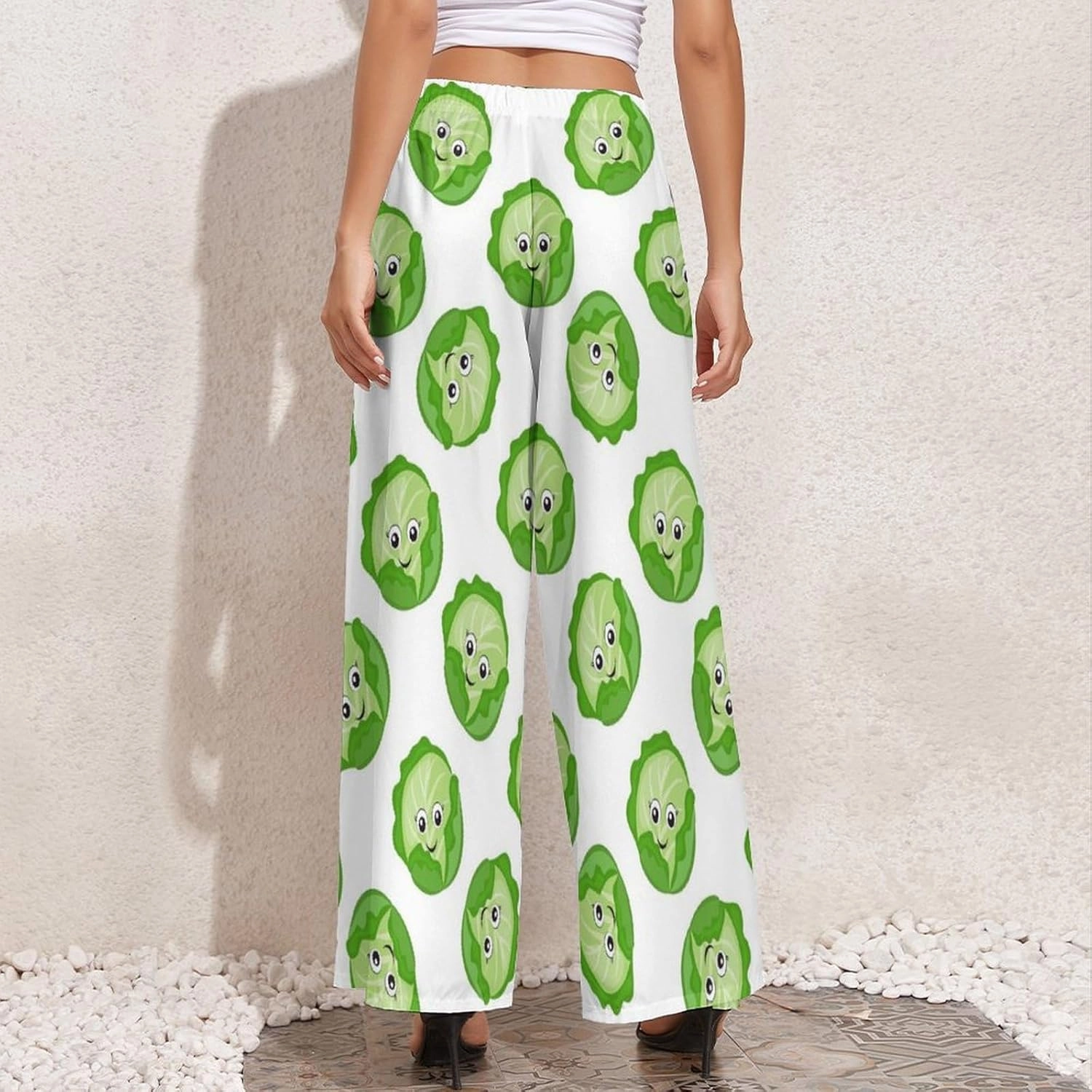 VOSERY Palazzo Pants for Women - Bright Cabbage Cute Eyes Funny Comfy Casual Womens Wide Leg Pants Baggy Lounge Pants