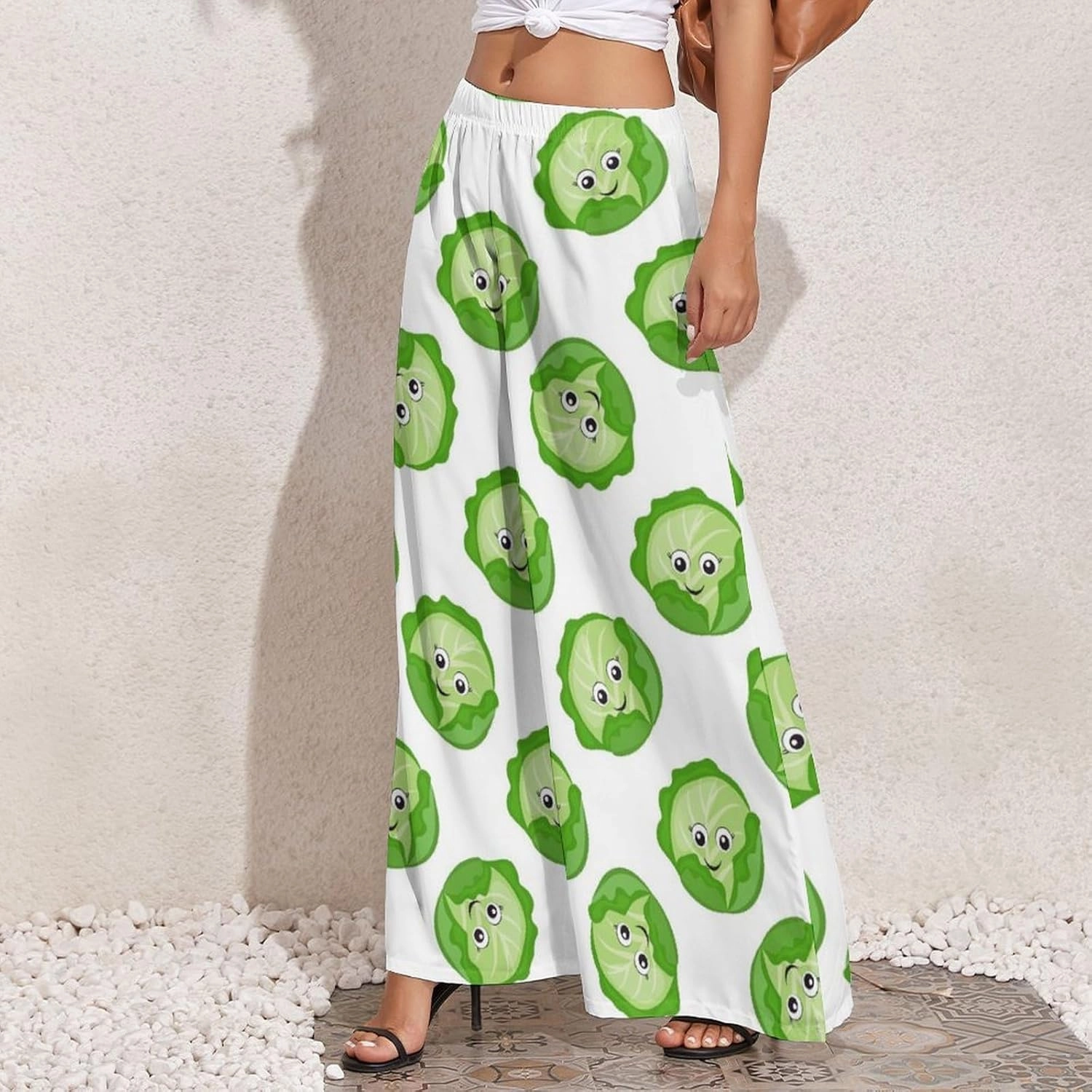 VOSERY Palazzo Pants for Women - Bright Cabbage Cute Eyes Funny Comfy Casual Womens Wide Leg Pants Baggy Lounge Pants