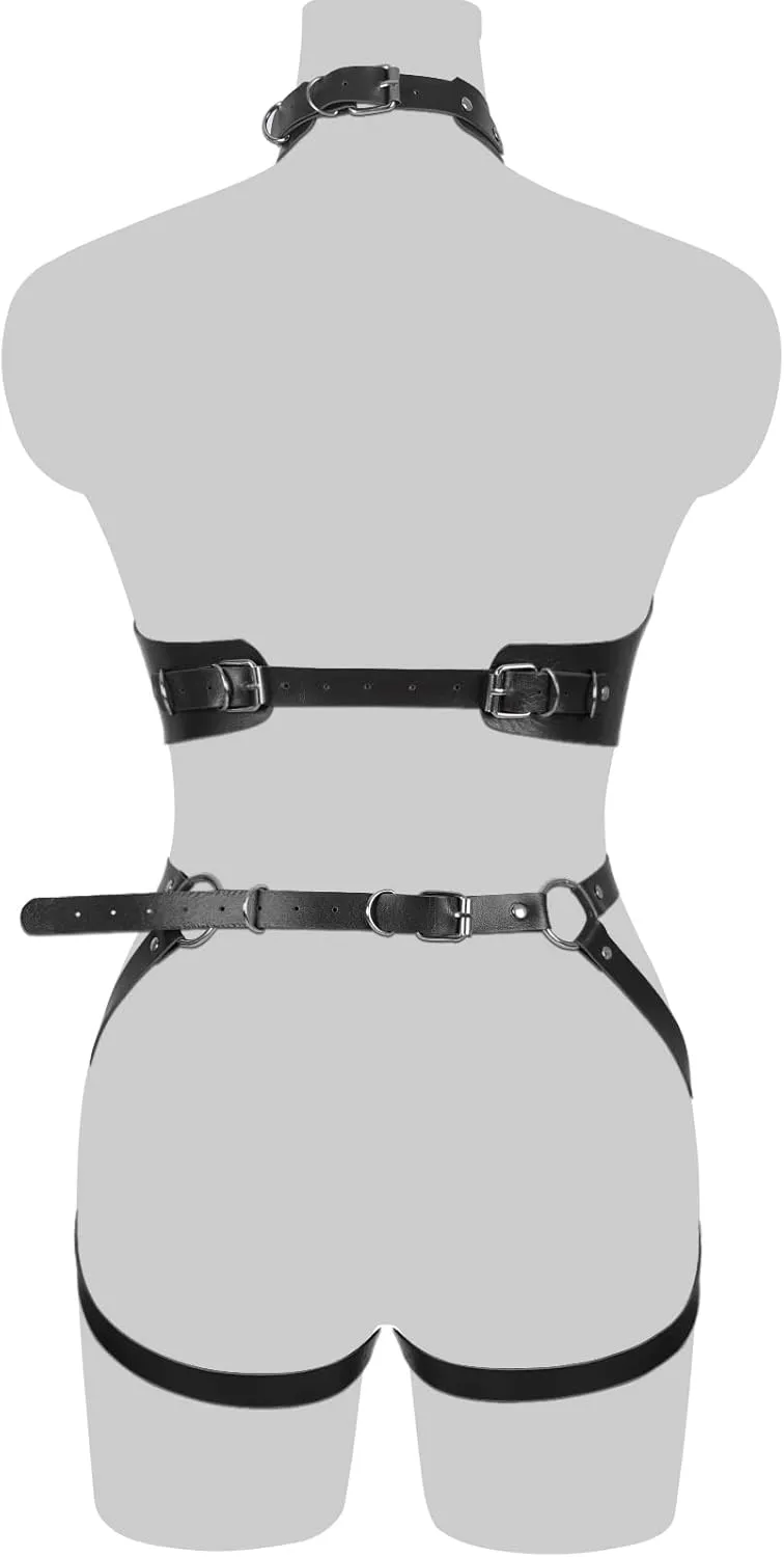 Waist Garter belt Punk Full body harness for women Photography Dance Rock Halloween Leather cage Chest strap set