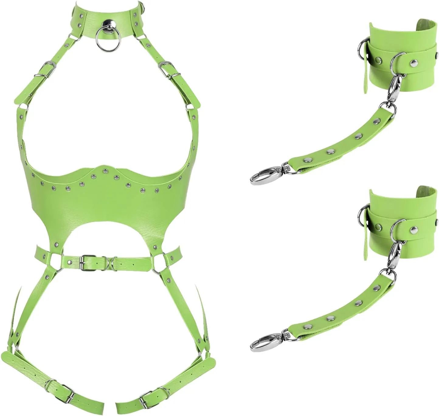Waist Garter belt Punk Full body harness for women Photography Dance Rock Halloween Leather cage Chest strap set