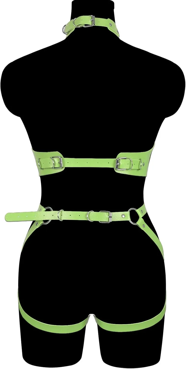 Waist Garter belt Punk Full body harness for women Photography Dance Rock Halloween Leather cage Chest strap set
