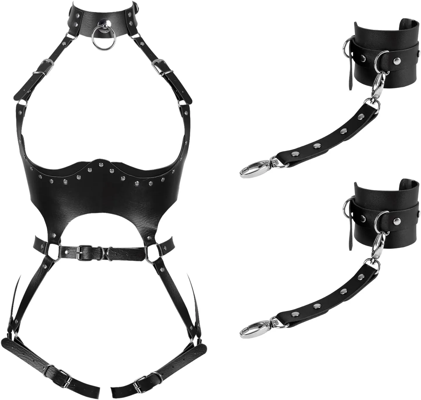 Waist Garter belt Punk Full body harness for women Photography Dance Rock Halloween Leather cage Chest strap set