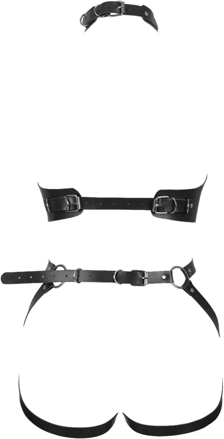 Waist Garter belt Punk Full body harness for women Photography Dance Rock Halloween Leather cage Chest strap set