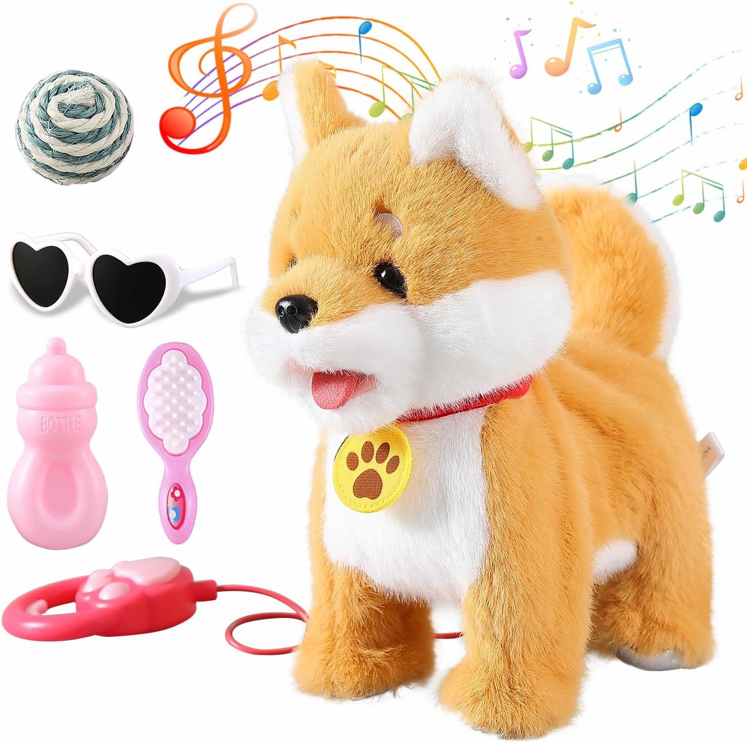 Walking Barking Singing Corgi Puppy Toy, Repeats What You Say, Realistic Licking Tongue Wagging Tail Mechanical Dog with Touch or Voice Control, Interactive Music Dancing Plush Pet for Kids