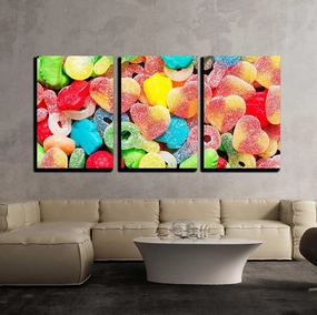 wall26 - 3 Piece Canvas Wall Art - Border of Colorful Jelly Candies - Modern Home Art Stretched and Framed Ready to Hang - 16"x24"x3 Panels